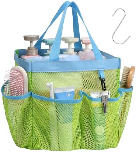 Mesh Shower Caddy Portable - 8 Pockets, S-Hook, Shower Bag for Dorm Camping by F-color