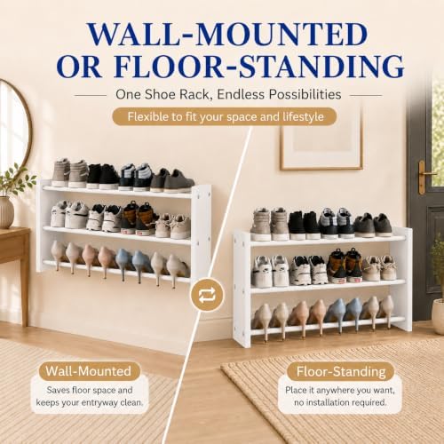 2 Pack 3 Tier Wall Mounted Shoe Rack, 17"-30"Adjustable Hanging Shoe Rack - Image 4