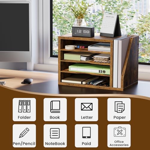 Wooden Mail Organizer, Desk Organizer with 3 Adjustable Shelves - Image 5