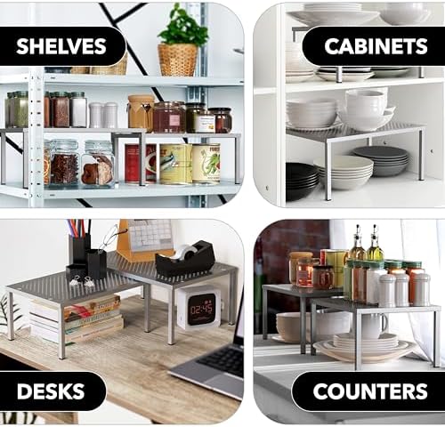 Simple Houseware Cabinet Counter Shelf Organizer w/Steel Surface, Silver - Image 7