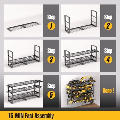 Spampur 420LB Capacity Power Tool Organizer with Charging Station & 6 Outlets | Quick Assembly 4-Layer Heavy Duty Rack for Drills & Batteries | Ultimate Garage Storage & Christmas Gift for Men - Image 4