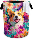Dog Flower Laundry Basket Storage Bin Foldable Laundry Hamper Clothes Storage Bucket Organizer 19.6x15.7 Inch For Laundry Room/Bedroom/Bathroom by Bzocm
