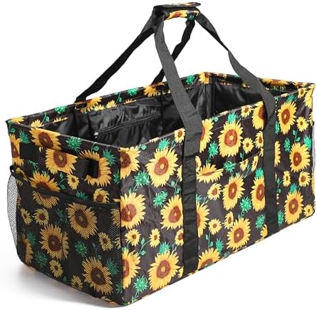 Joyfol Day Extra Large Utility Tote Bag, Reusable Grocery Bags Foldable, Upgraded Metal Frame, With Sturdy Handles Reinforced Bottom Heavy Duty Oxford Fabric Moving Shopping Bags, Sunflower by JoyfolDay