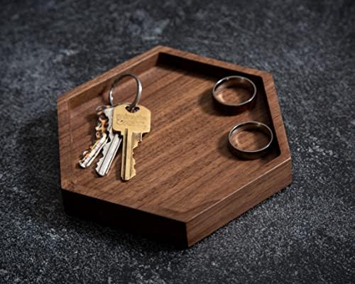 Hexagon Wood Ring Dish - Everyday Catchall Trinket EDC Tray for Men Women, Store Your Watches Cufflinks Rings Earrings Keys Coins, Father's Day for Husband Dad Son (Blank) - Image 6