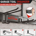 Garage Wall Organizer with Storage Shelves, 32" Garden Tool Organizer with Shelving Units and Hooks Hangers, Heavy Duty Metal Shelf with Shovel Rake Holder, Garage Organization Rack for Yard Shed Lawn - Image 3