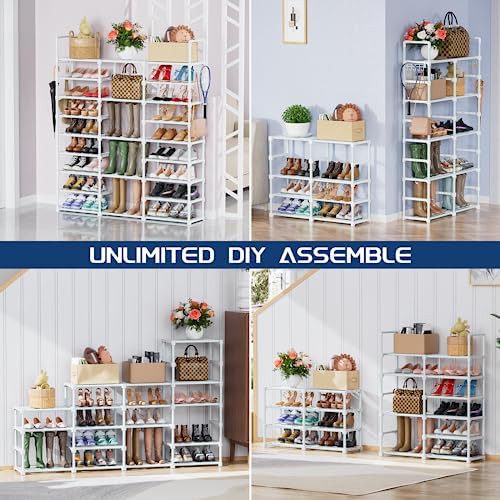 Mavivegue 9 Tiers Shoe Rack Tall Shoe Organizer Shoe Storage 50-55 Pairs Vertical Shoe Shelf Large Shoe Rack Organizer Stackable Shoe Racks for Entryway, Closet, Garage, Bedroom,Cloakroom - White - Image 3