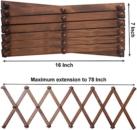 SKOLOO Hat Rack for Wall with 20 Hooks, Solid Wooden, Modern, Expandable Coat Rack Wall Mount for Coats, Hats, Bags, Baseball Caps, Walnut Color - Image 5