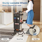 DTK 3 Tier Metal Utility Rolling Cart with Table Top and Side Bags, Tray Storage Organizer Wheels, Art Craft 4 Hooks for Kitchen Bathroom Office Living Room (Black) - Image 4