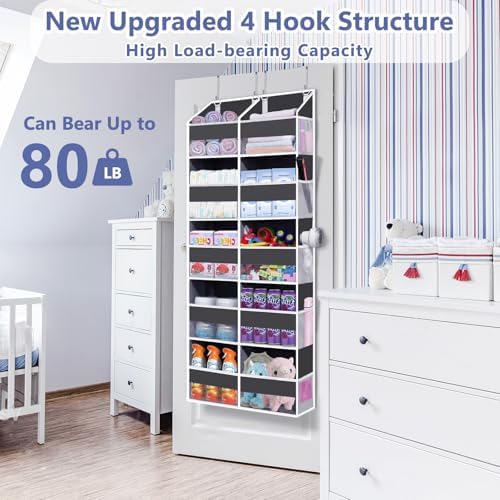 UVIAHOMI 2 Pack - Over The Door Organizer 5 Tiers, Extra Large Behind Door Storage of 10 Big Front & 10 Mesh Pockets, 80lb Weight Capacity, Hanging Doors Storage for Closet Bedroom Nursery, Dark Gray - Image 4