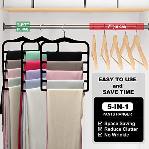 Closet Organizers and Storage, 5 Pack Velvet Pants-Hangers-Space-Saving | Non Silp 5 Tier Scarf Jeans Organizer, Dorm Room Essentials for College Students Girls Boys Guys, Home Storage - Image 6