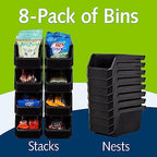 ReadySpace Medium Stackable Plastic Storage Bins, 8-Pack, Black - Image 2