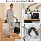 efluky Double Laundry Hamper with Lid and 2 Removable Bags, Black - Image 3
