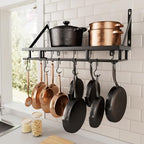 KES 24 Inch Kitchen Pot Pan Rack Wall Mounted, 10 Hooks, Matte Black by KES