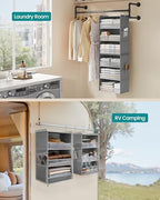 SONGMICS Widended Hanging Closet Organizer and Storage, 6-Tier, Separable | Foldable,Fabric Storage Shelf with 4 Side Pockets, Metal Hooks and Bamboo Inserts, Dove Gray, TINA Collection URCH007G01 - Image 6