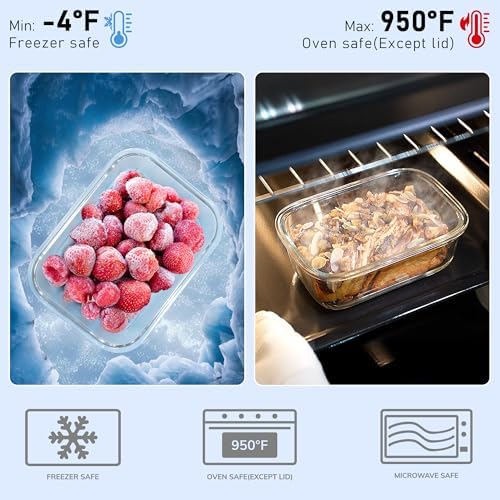 5-Pack Borosilicate Glass Containers with Tempered Glass Lids, 35.2oz/4.4 Cup Airtight Meal Prep Set, Microwave/Freezer Safe (Gray) - Image 4
