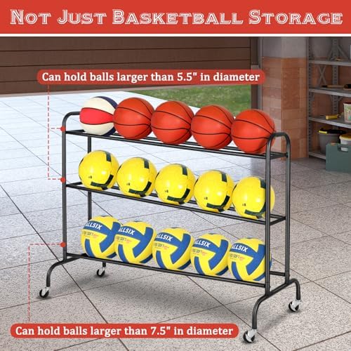 FHXZH Basketball Rack Training Stand - Tilt Ball Training Equipment Holder Shooting Rolling Storage Cart with Wheels Sports Outdoor Volleyball Soccer Football Garage Organizer Basketball Accessories - Image 5