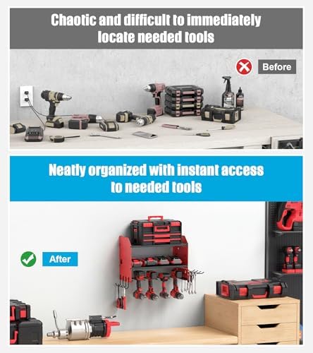 CCCEI Pack of 2 Modular Power Tools Organizer, Drills and Battery Storage Wall Mount, Garage Shop Organization, Anniversary, Birthday, Gifts for Men, Father, Red. - Image 5