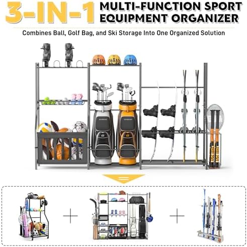 Ultrawall Sports Equipment Organizer, Golf Bag Stand w/Ski & Ball Storage - Image 4