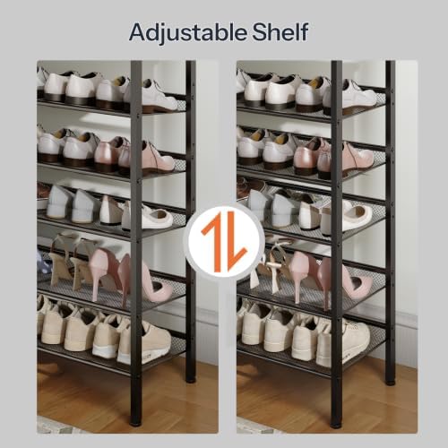 HOOBRO Shoe Rack for Entryway, 6-Tier Shoe Organizer with Adjustable Mesh Shelves, 18-24 Pairs of Shoes, Spacious Floor Mount, Metal, Industrial, Shoe Shelf for Closet, Rustic Brown BF60XJ01 - Image 6