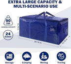 8 Pack Extra Heavy Duty Large Moving Bags with Strong Zipper & Carrying Handles, Sturdy Clothes Storage Bags Totes Bins, Packing Bag Move Boxes College Moving Supplies, Dark Blue - 24 gal - Image 2