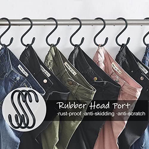 DINGEE 20 Pack Rubber Coated S Hooks for Hanging Plants,Heavy Duty S Hook,Non Slip 3 Inch Closet S Hooks,Steel Metal Black Vinyl Coated Small Hanging Hook for Jeans Pots and Pans Coffee Cups - Image 3