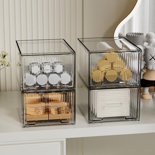 ZHIAI 4 Pack Clear Stackable Storage Drawer, Acrylic Drawer, Cosmetic Organizer, Plastic Organizer for Dresser, Under, Kitchen Cabinet, Pantry, Home Organization and Storage - Image 3