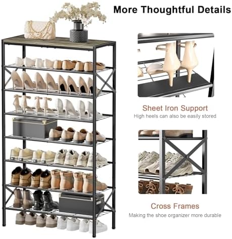 8 Tier Metal Shoe Rack with Wood Top, 24-32 Pairs - Image 7