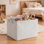 Hushee Khaki Gingham Basket Checkered Storage Collapsible Bin with Handles - Image 4