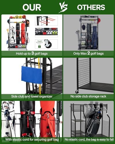 FHXZH Golf Bags Storage Garage Organizer - Stand for Single Golf Bags, Clubs, and Equipment Accessories with Wheels - Image 3