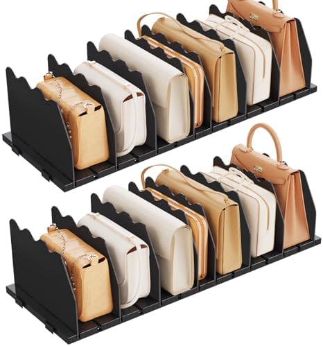 SPACEKEEPER Shelf Divider for Closet,2 Pcs Adjustable Purse Organizer,Black by SPACEKEEPER