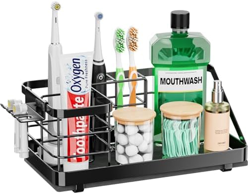Toothbrush Holders Instant-Drying Organizer - Bathroom Countertop/Wall Mounted Electric Toothbrush Holder - Toothbrush Head Toothpaste Holder Bathroom Counter Organizers Storage Black by OVICAR