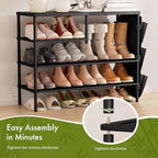 Bamboo Shoe Rack, 4 Tiers Shoe Organizer for Closet, Shoes Storage for 20-24 Pairs, Freestanding Shoe Shelf with Removable Pocket for Entryway Bedroom Front Door Dorm, Black - Image 3