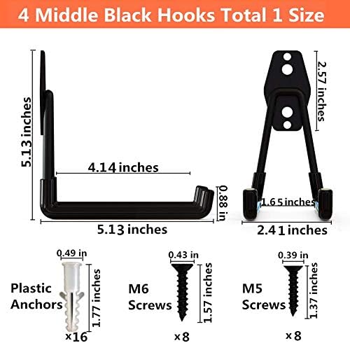 Storage Double Hooks Garage Space Saver Organizer Utility Hanger,Rack Extended Wall Mount Tool Heavy Duty Steel Holder with Anti-Slip Coating, 4 Pack 5.1" Garage Hook - Image 4