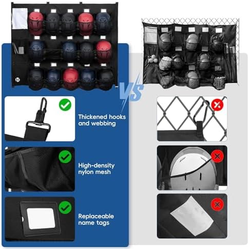 KAVIGOR Baseball/Softball Dugout Organizer - 15+ Helmet & Glove Storage Bag, Military-Grade 900D Fabric & 6 Reinforced Steel Hooks - Image 5