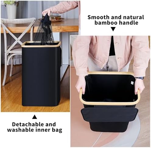 iEGrow 75L Slim Laundry Hamper, Narrow Laundry Basket with Lid,Foldable Clothes Hamper with Bamboo Handles,Hamper Basket with Removable Inner Bag for Laundry Room Bedroom College Dorm,19.8 Gals Black - Image 3