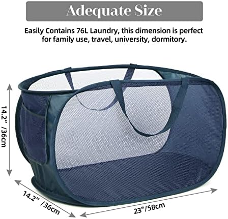 4 Pack Collapsible Laundry Baskets, Foldable Laundry Basket with Pocket, Durable Pop Up Hampers, Reinforced Handles Dirty Clothes Hamper for Laundry, Bedroom, Bathroom, Dorm, Travel or Camping Navy - Image 4