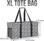 Extra Large Utility Tote Bag - Oversized Collapsible Reusable Wire Frame Rectangular Canvas Basket With Two Exterior Pockets For Beach, Pool, Laundry, Car Trunk, Storage - Geometrc Black - Image 4