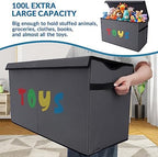 YOLOXO Toy Box Chest, Collapsible Sturdy Storage Bins with Lids, Extra Large Kids Toy Storage Organizer Boxes Bins Baskets for Kids, Boys, Girls, Nursery Room, Playroom, Closet (A-TBX-GRAY-MULTI) - Image 2