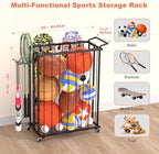Multi-Functional Sports Storage Rack with Elastic Rope, Movable Racket Holders & Hooks - Heavy-Duty Organizer for Balls, Tennis/Badminton Rackets, Skateboard - Ideal for Garage, Home Gym & Playroom - Image 2