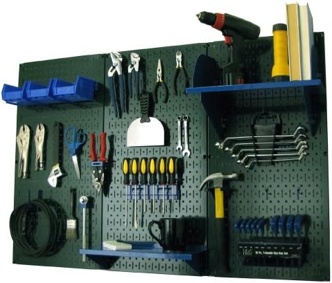 Wall Control Pegboard Organizer 4 ft. Metal Pegboard Standard Tool Storage Kit with Green Toolboard and Blue Accessories by Wall+Control