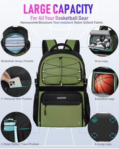 LOINTET Basketball Bag Backpack with Ball Holder Shoes Compartment, Large Basketball Accessories Sports Bag - Image 4
