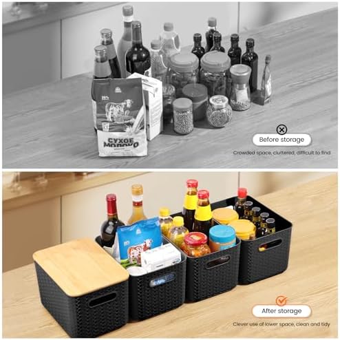 Ohmlove 4 Pack Storage Bins with Bamboo Lids,Stackable Box for Organization - Image 4