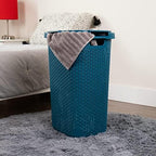 Mind Reader Slim Laundry Hamper with Lid, 60L Tall Clothes Basket, Narrow Tapered Design for Bathrooms, Closets and Laundry Rooms, Plastic, Blue - Image 2