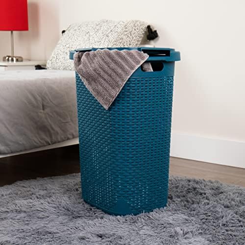 Mind Reader Slim Laundry Hamper with Lid, 60L Tall Clothes Basket, Narrow Tapered Design for Bathrooms, Closets and Laundry Rooms, Plastic, Blue - Image 2