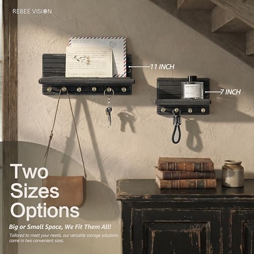 Rebee Vision Pine Key Holder Wall Mount for Home Decor, Old Black - Image 4