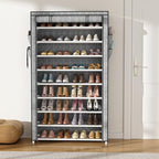 VILICK Shoe Rack with Cover Narrow Shoe Organizer with Pockets 10 Tier Tall Shoe Storage Holds 36-41 Pairs Shoes and Boots Shoe Rack for Closet Entryway Garage, Printing - Image 2