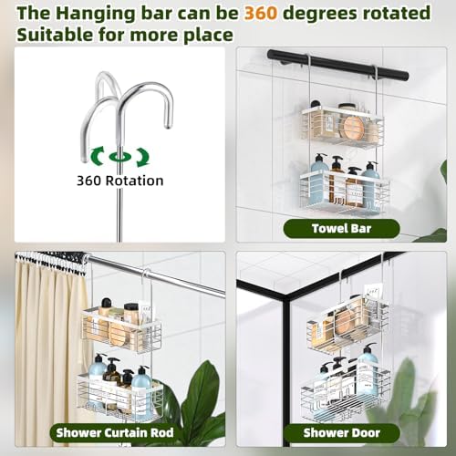 YUOROS 2 Tier Shower Caddy Hanging Over the Door (Silver) - Image 5