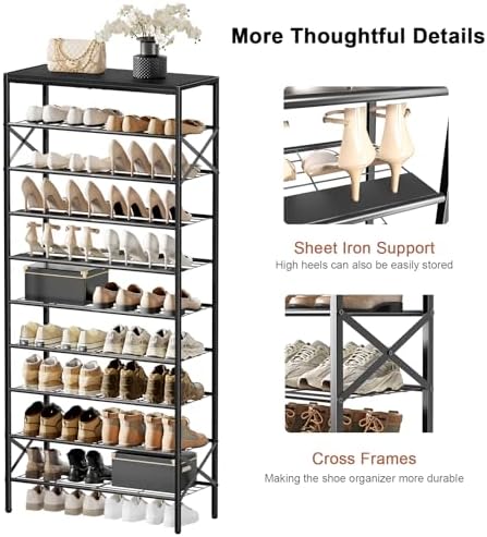 10 Tier Metal Shoe Rack with Wood Top, 30-40 Pairs - Image 6