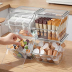 Yerliker 4 Pcs Clear Plastic Storage Bins with Lids Stackable Pantry Storage Organizer Kitchen Cabinet Organizers Ideal Containers for Coffee Pod Tea Sugar Bag Cabinet Home (Extra Large) - Image 3