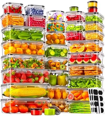 KEMETHY 70 PCS Food Storage Containers with Lids(35 Containers & 35 Lids), BPA-Free Plastic Food Containers for Kitchen Storage, Leak Proof, Reusable Meal Prep Containers with Labels & Pen by KEMETHYFocusesonCreatingEfficientStorageProductswithQualityMaterials